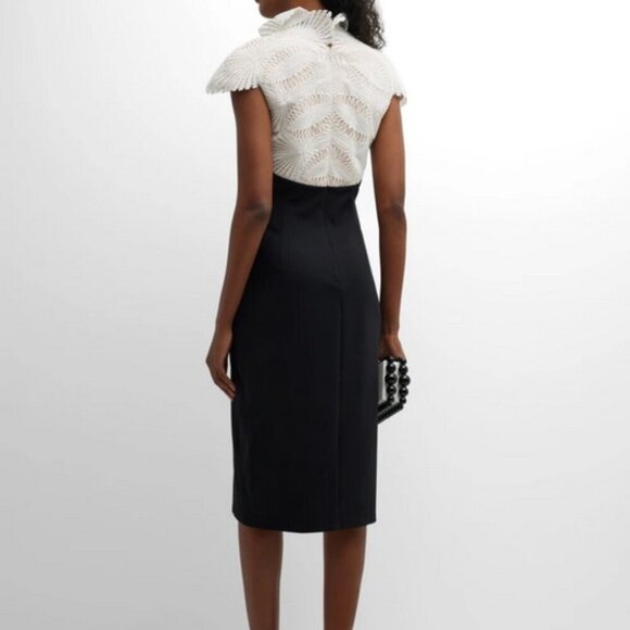 Tadashi Shoji Black Ivory Two-Tone Lace Crepe Sheath Midi Dress - Picture 4 of 5